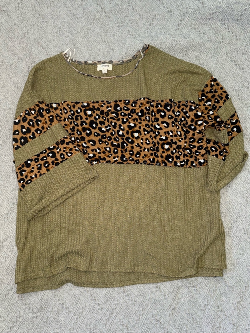 Umgee Olive Leopard-Accent Oversize Knit Top